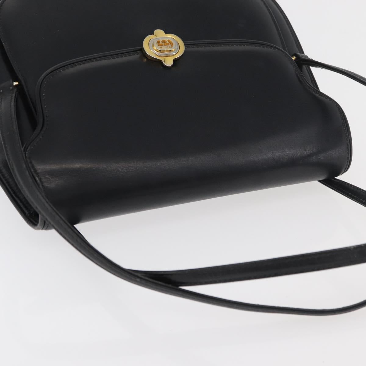 GUCCI Hand Bag Leather Black Gold Auth ep14155