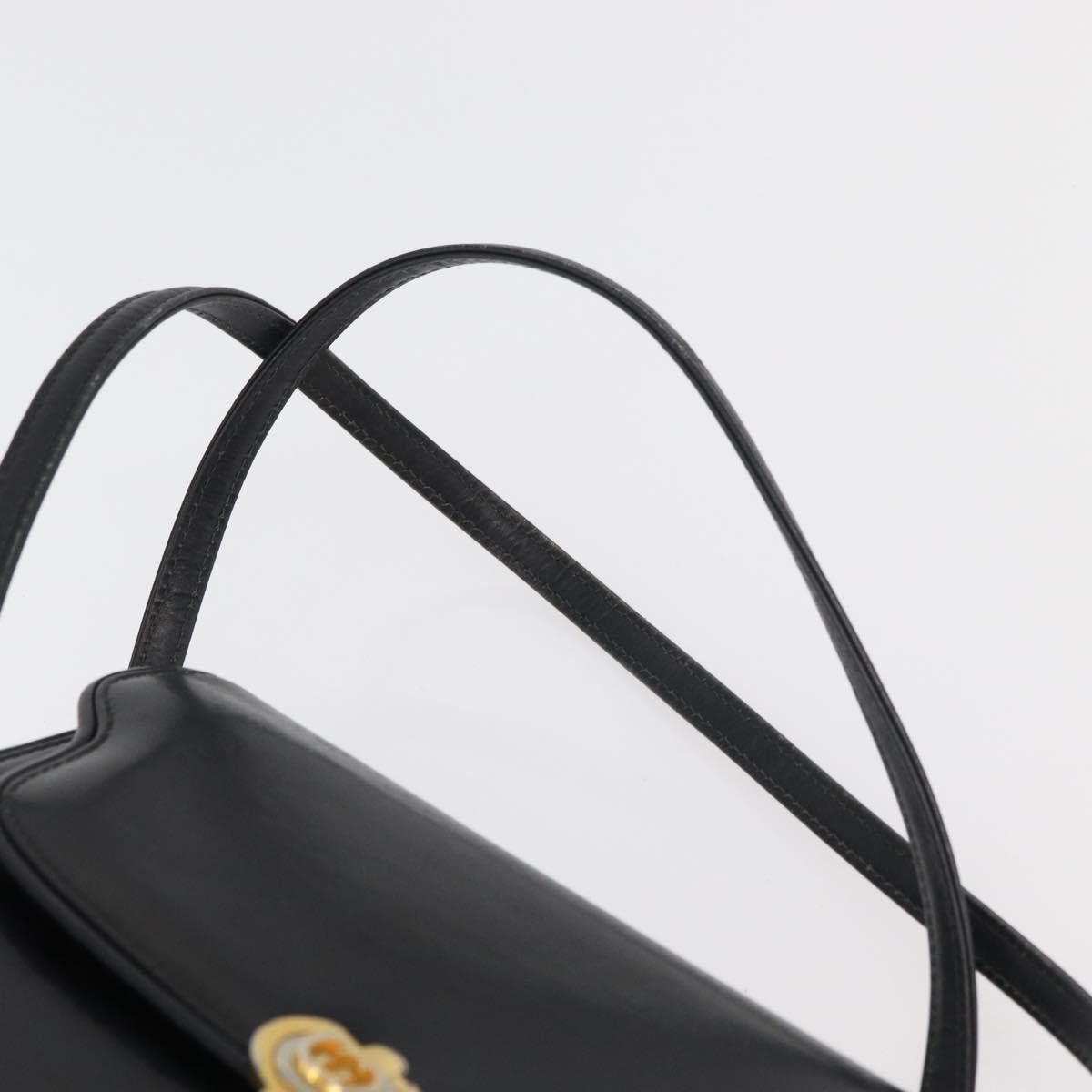 GUCCI Hand Bag Leather Black Gold Auth ep14155
