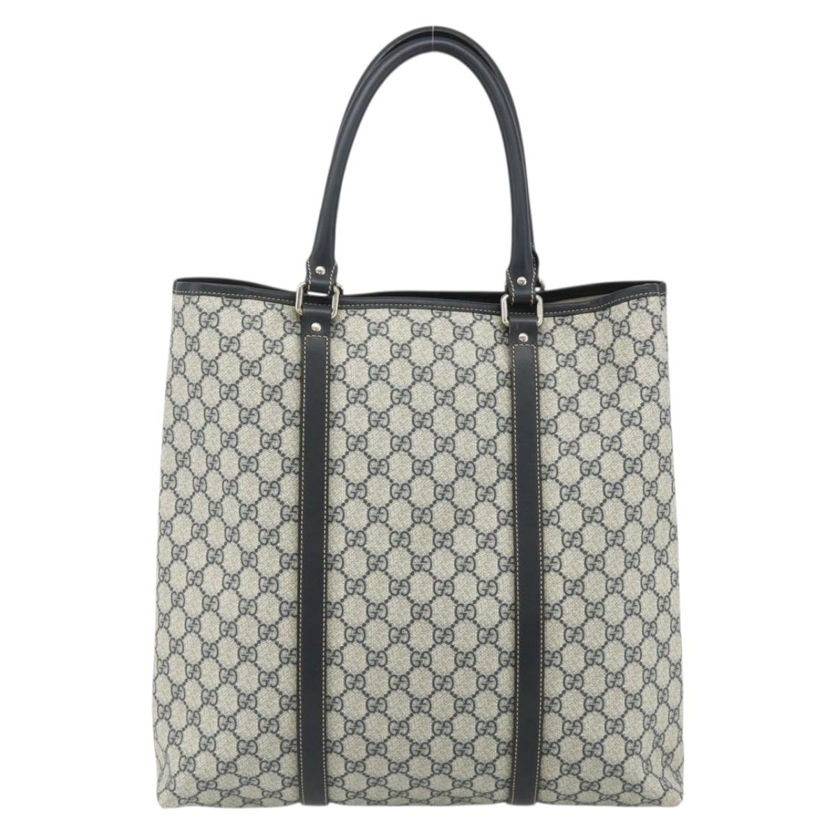 GUCCI GG Supreme Tote Bag PVC Navy Silver 223668 Auth ep14163A