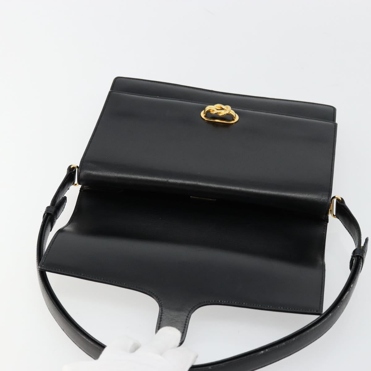 GUCCI Shoulder Bag Leather Black Gold Auth ep14164