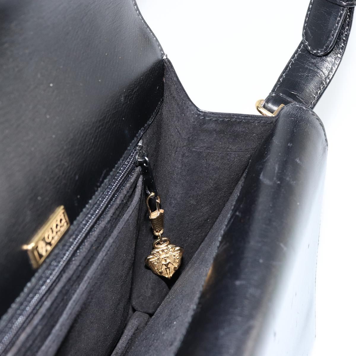 GUCCI Shoulder Bag Leather Black Gold Auth ep14164
