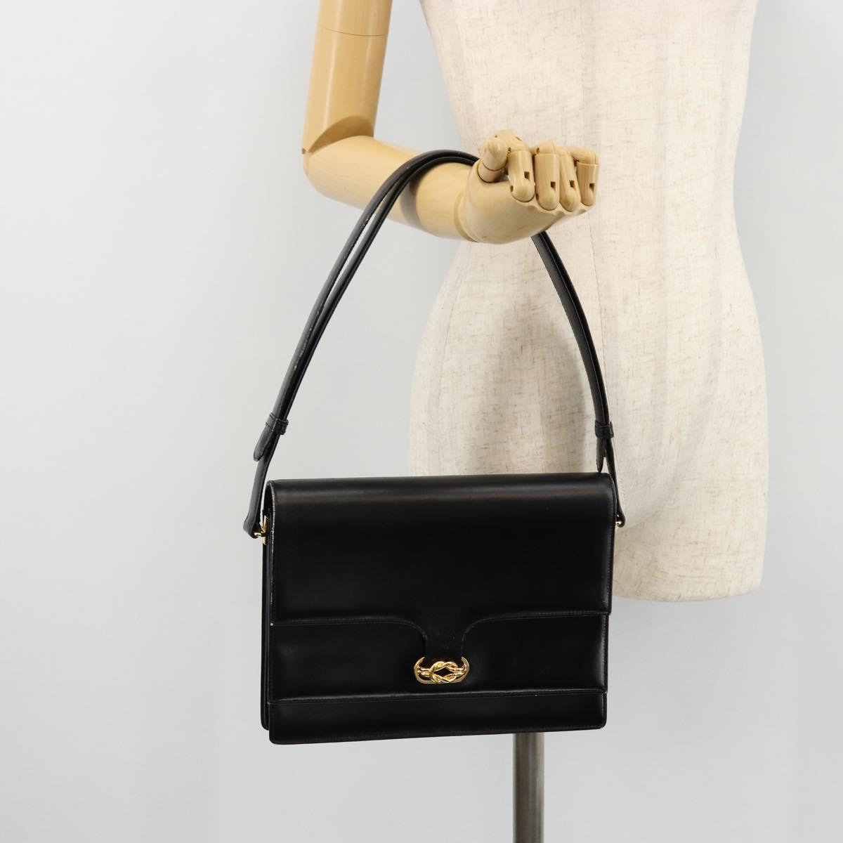 GUCCI Shoulder Bag Leather Black Gold Auth ep14164