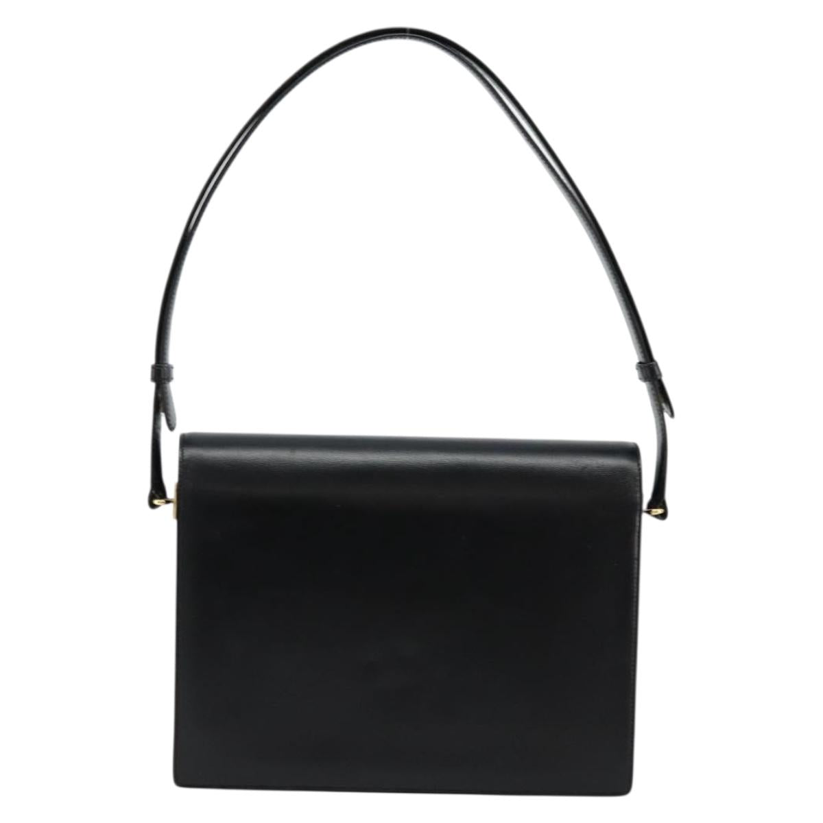 GUCCI Shoulder Bag Leather Black Gold Auth ep14164