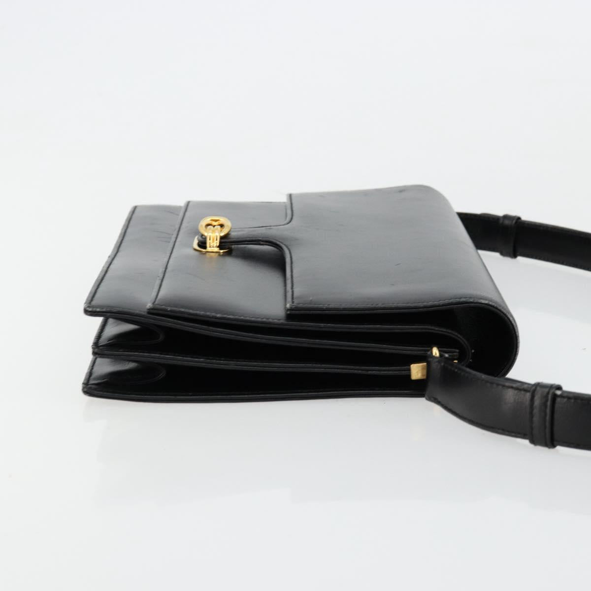 GUCCI Shoulder Bag Leather Black Gold Auth ep14164