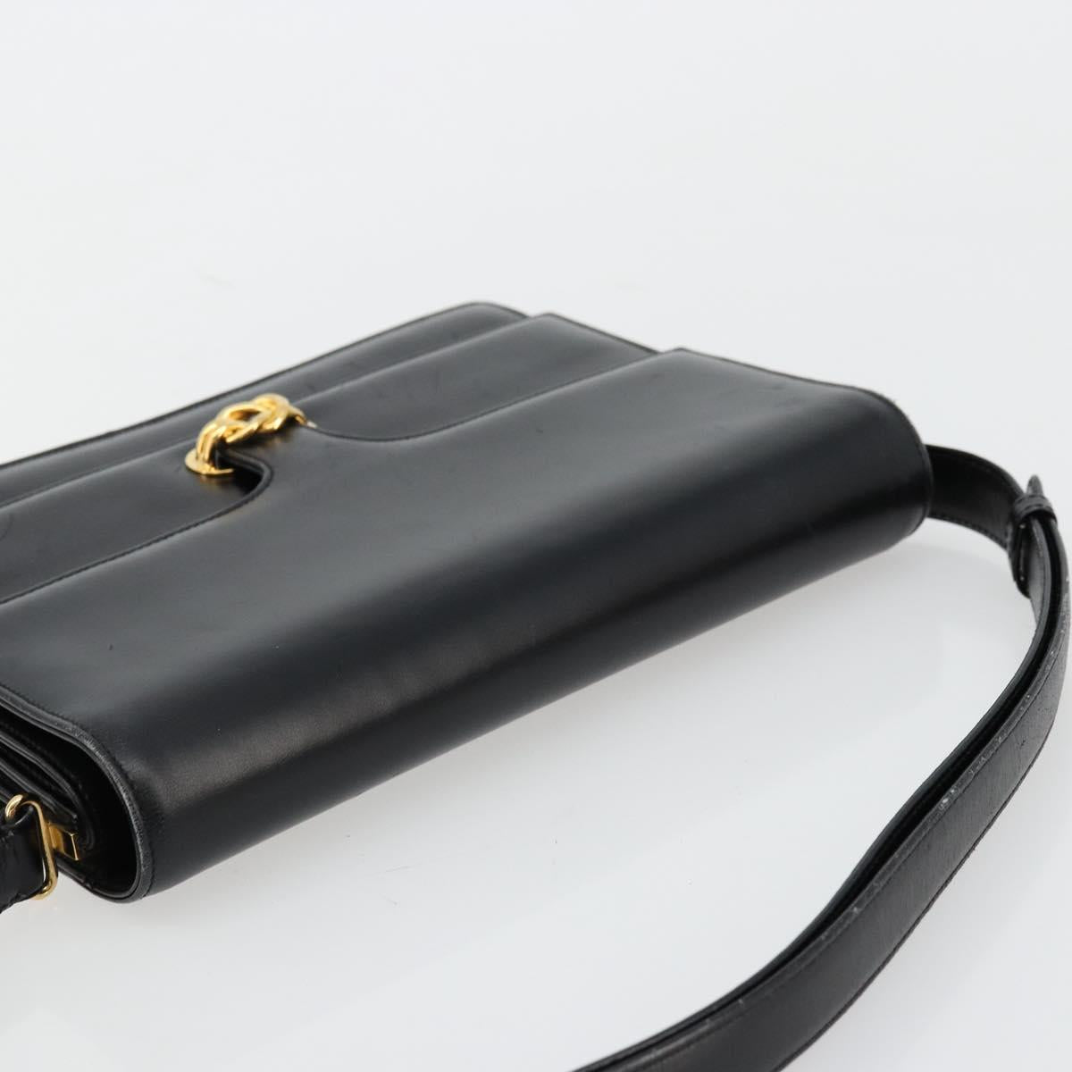GUCCI Shoulder Bag Leather Black Gold Auth ep14164