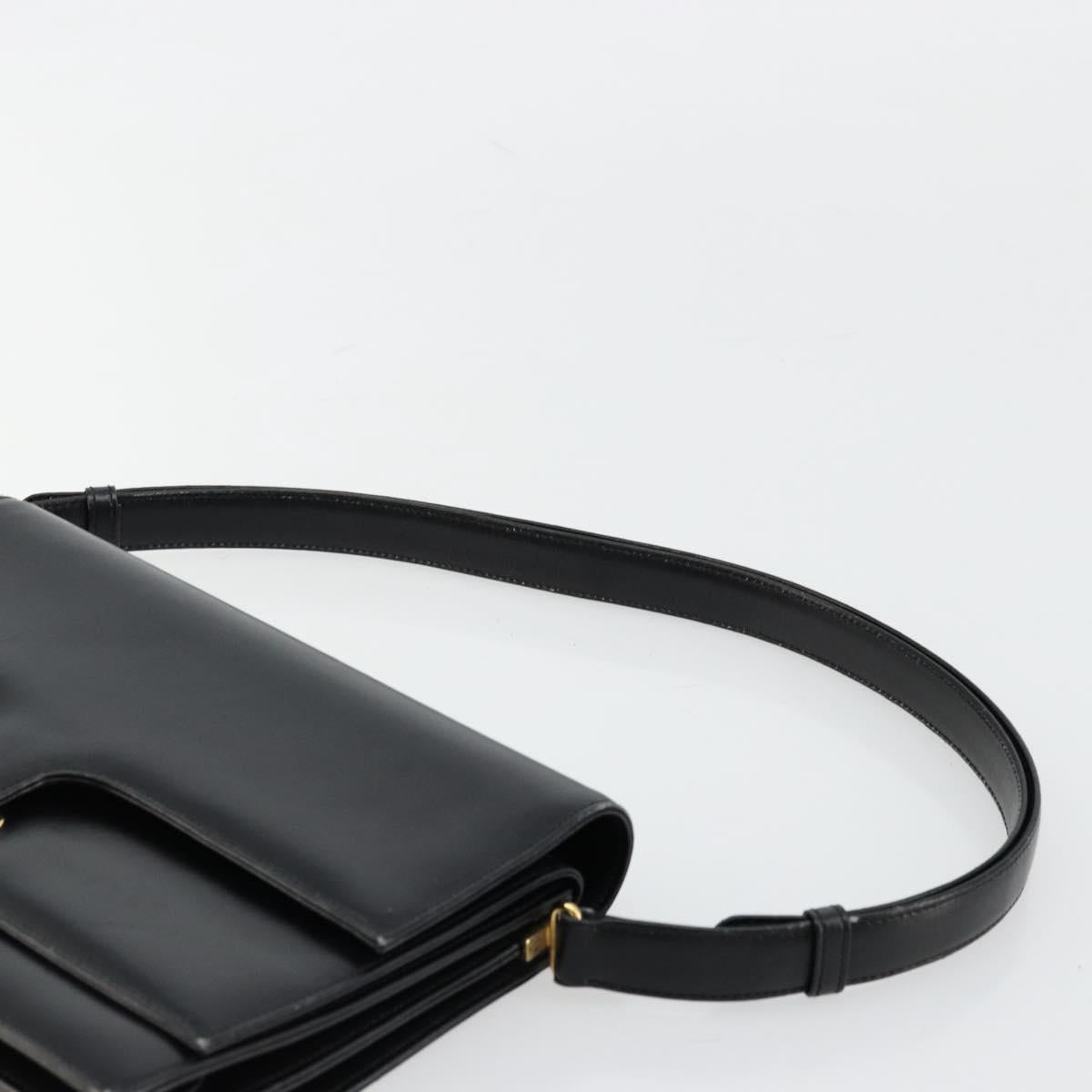 GUCCI Shoulder Bag Leather Black Gold Auth ep14164