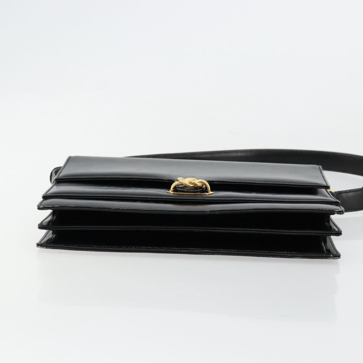GUCCI Shoulder Bag Leather Black Gold Auth ep14164