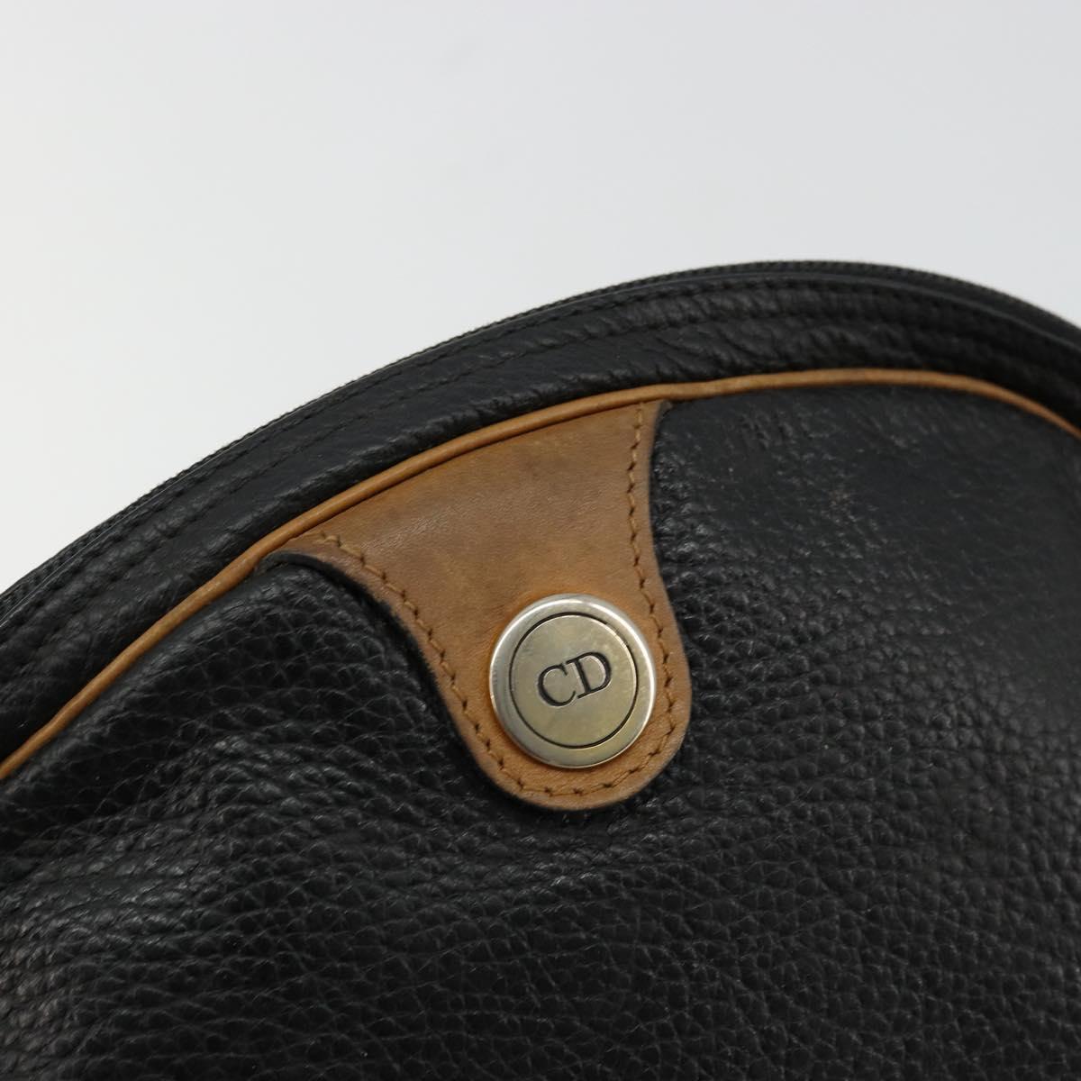 Christian Dior Shoulder Bag Leather Black Gold Auth ep14178