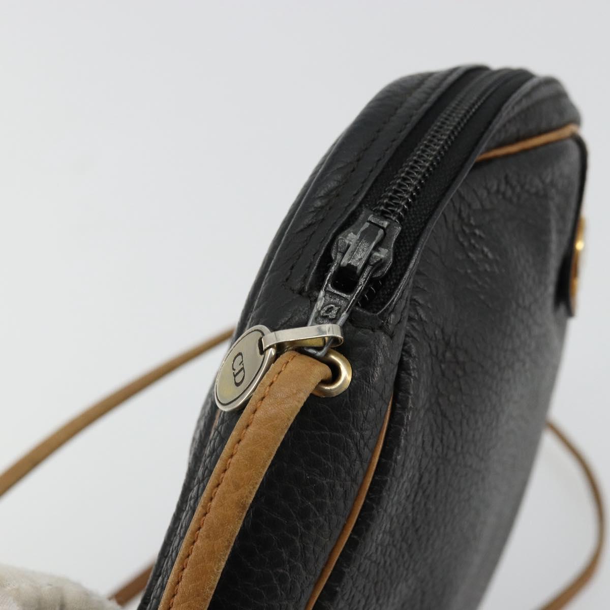 Christian Dior Shoulder Bag Leather Black Gold Auth ep14178