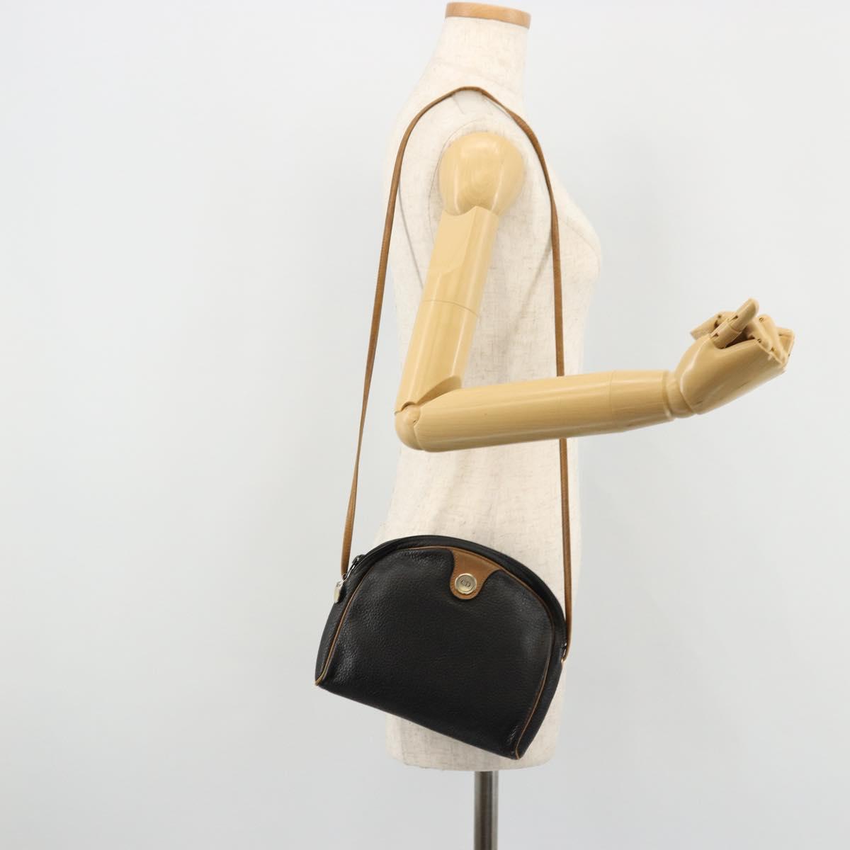 Christian Dior Shoulder Bag Leather Black Gold Auth ep14178