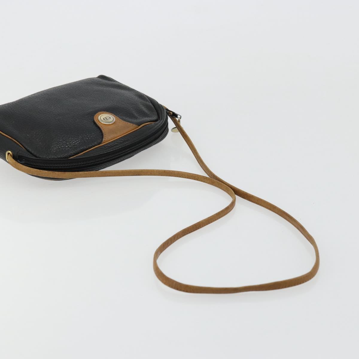Christian Dior Shoulder Bag Leather Black Gold Auth ep14178