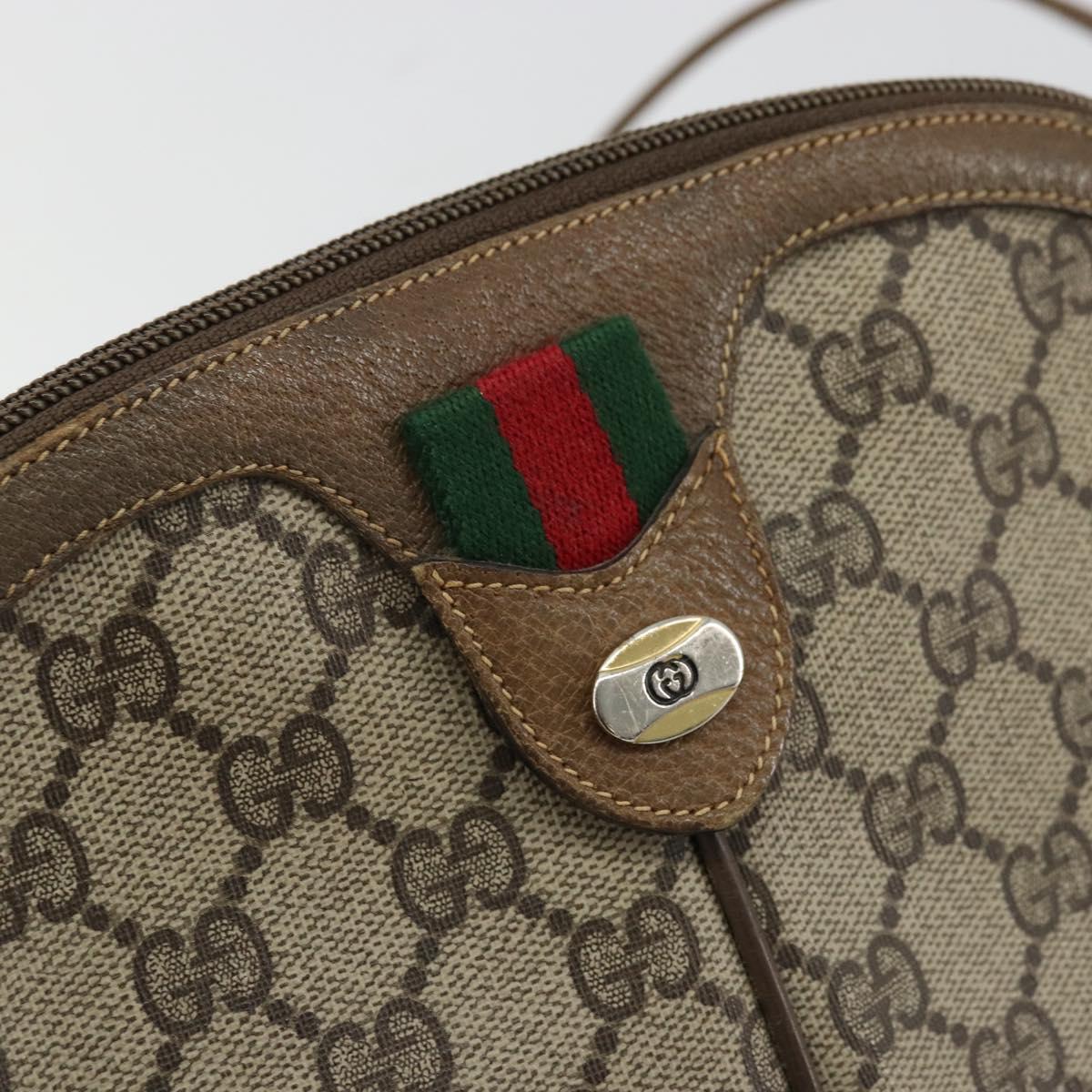 GUCCI GG Supreme Web Sherry Line Bag PVC Beige Gold 98 02 047 Auth ep14179