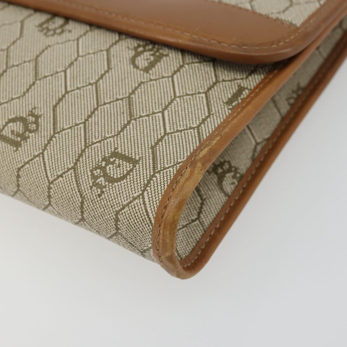 Christian Dior Honeycomb Canvas Chain Shoulder Bag PVC Beige Gold Auth ep14180