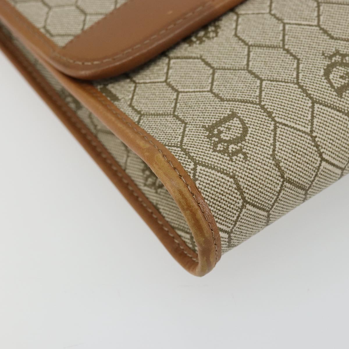 Christian Dior Honeycomb Canvas Chain Shoulder Bag PVC Beige Gold Auth ep14180