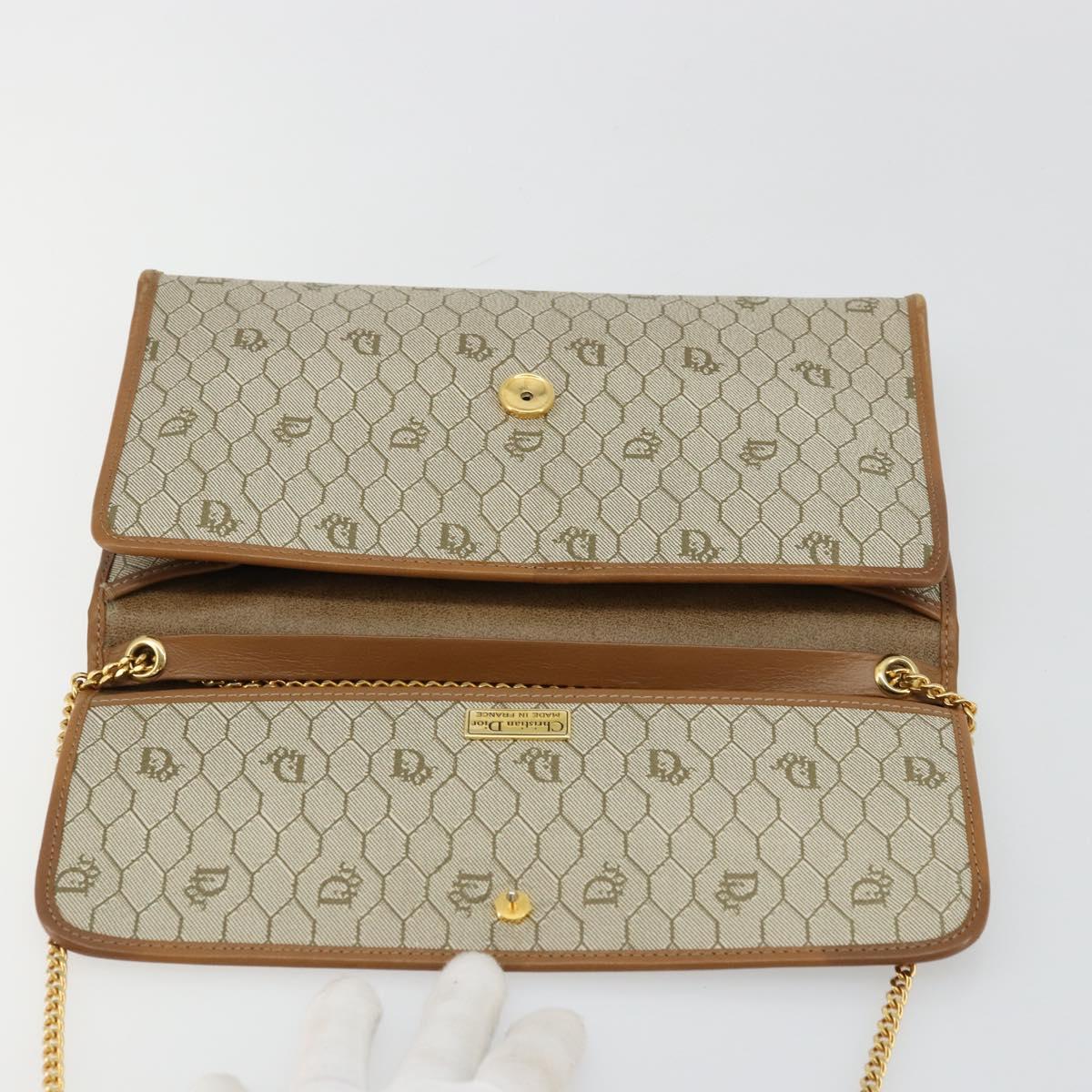 Christian Dior Honeycomb Canvas Chain Shoulder Bag PVC Beige Gold Auth ep14180