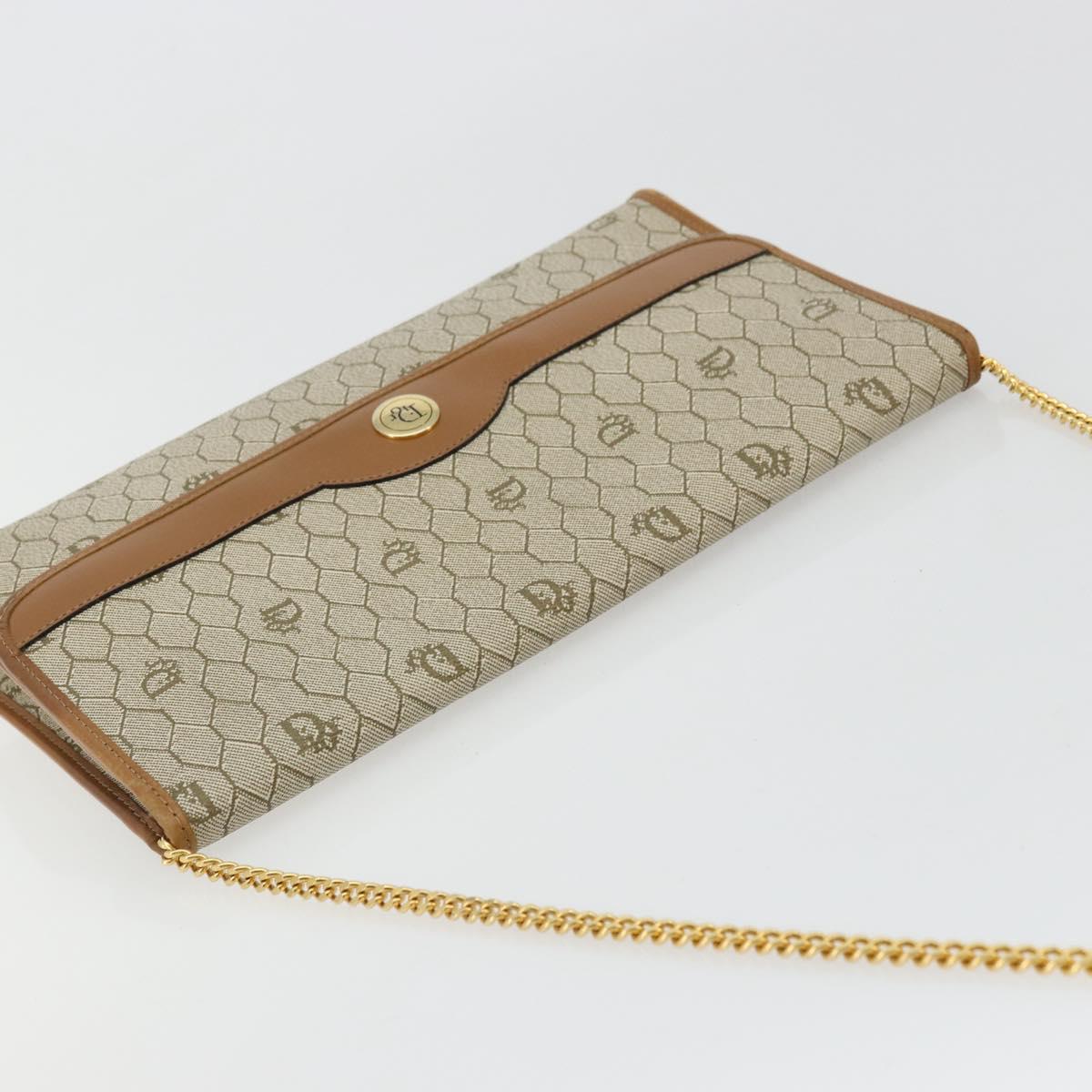Christian Dior Honeycomb Canvas Chain Shoulder Bag PVC Beige Gold Auth ep14180