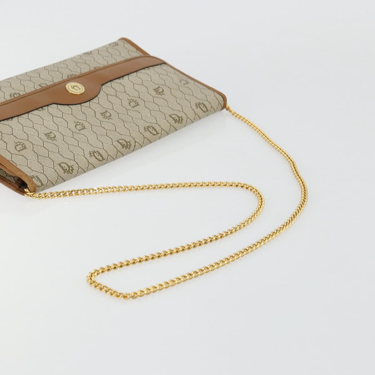 Christian Dior Honeycomb Canvas Chain Shoulder Bag PVC Beige Gold Auth ep14180