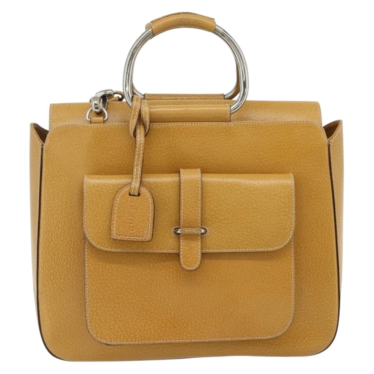 GUCCI Hand Bag Leather 2way Yellow Silver Auth ep14181