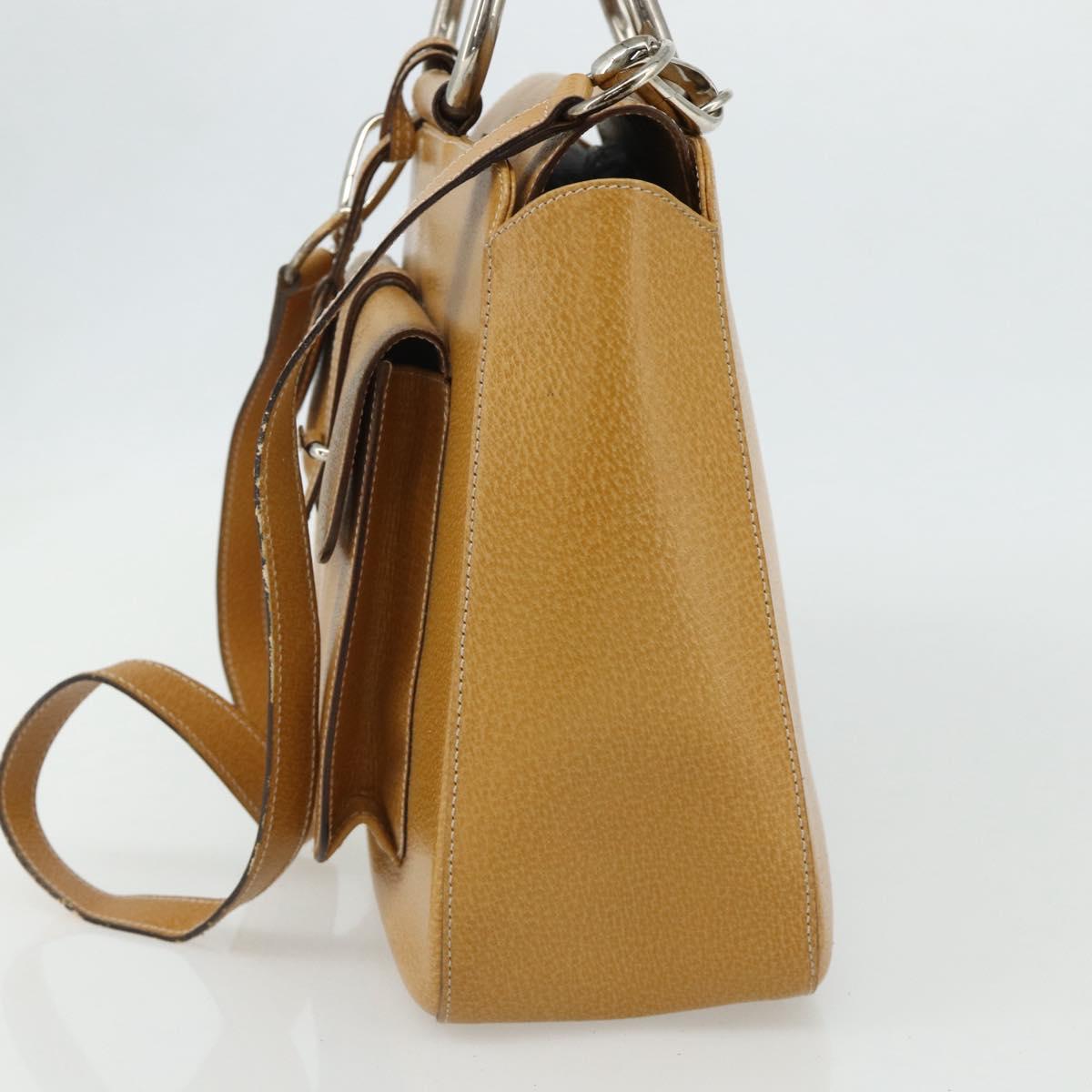 GUCCI Hand Bag Leather 2way Yellow Silver Auth ep14181