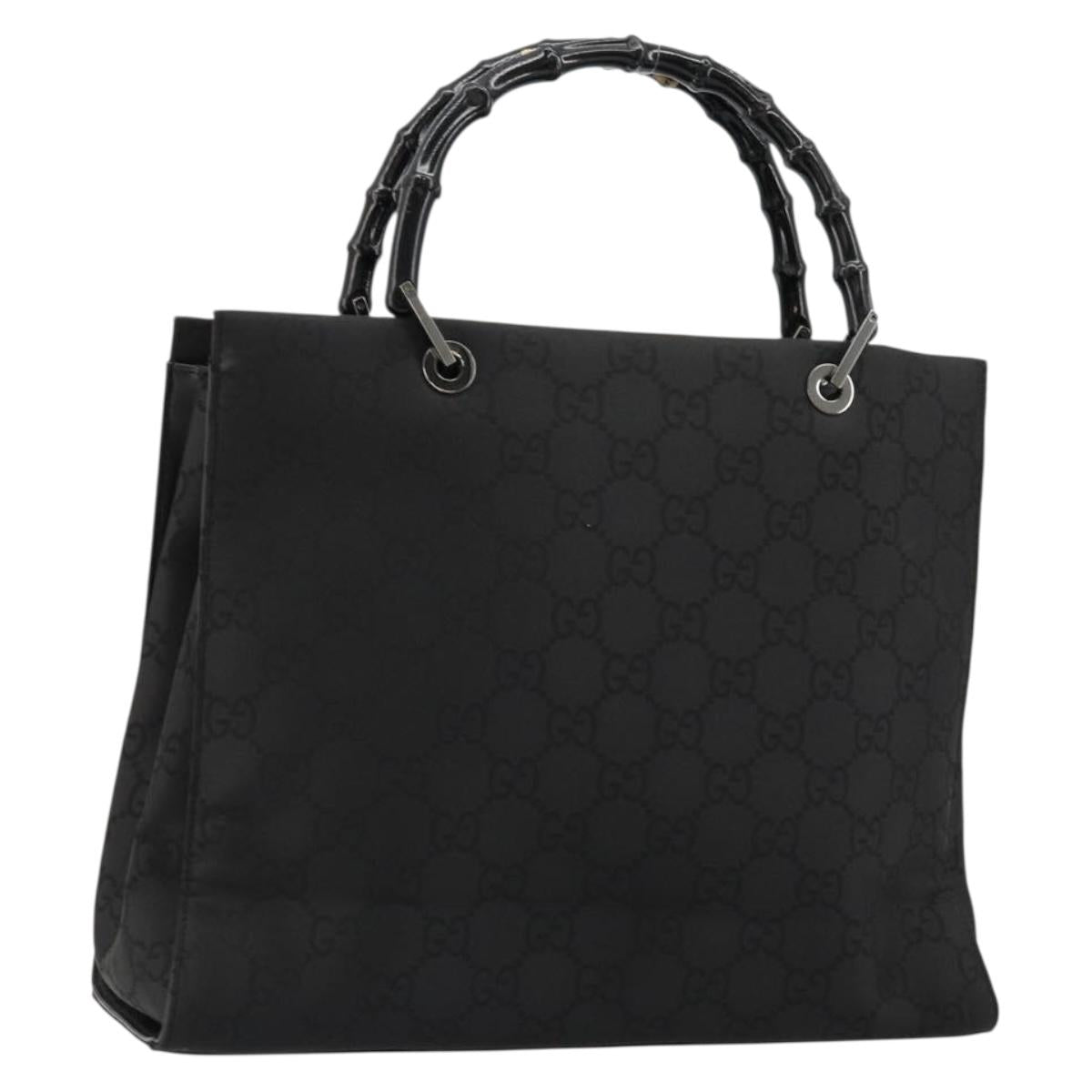 GUCCI GG Canvas Bamboo Hand Bag Nylon Black Silver 002 1010 Auth ep14182