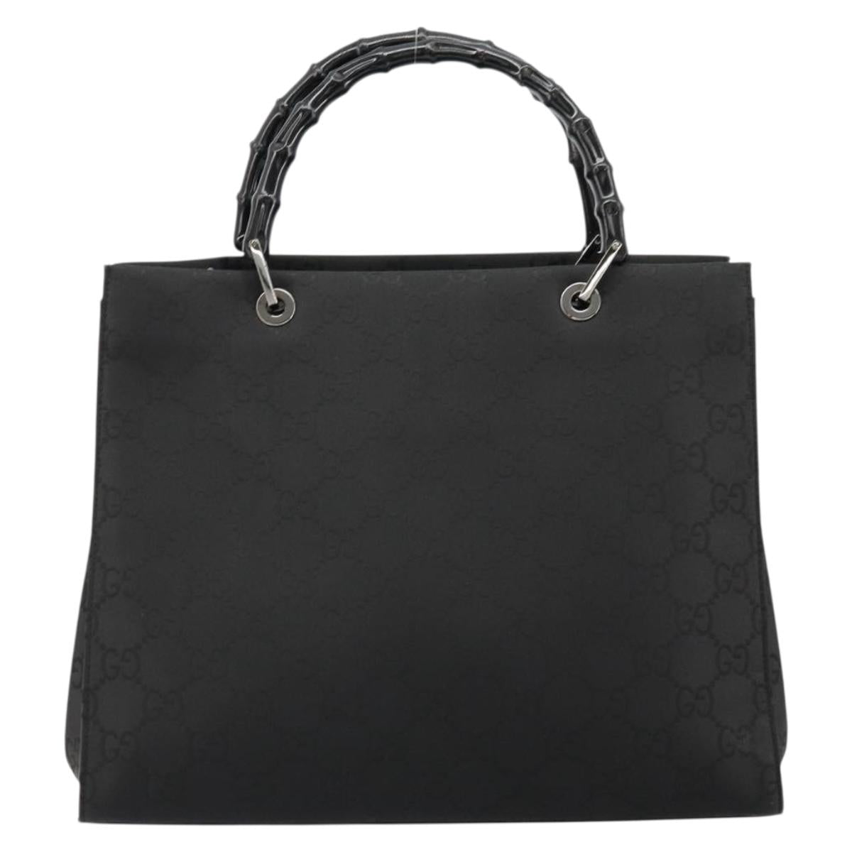 GUCCI GG Canvas Bamboo Hand Bag Nylon Black Silver 002 1010 Auth ep14182
