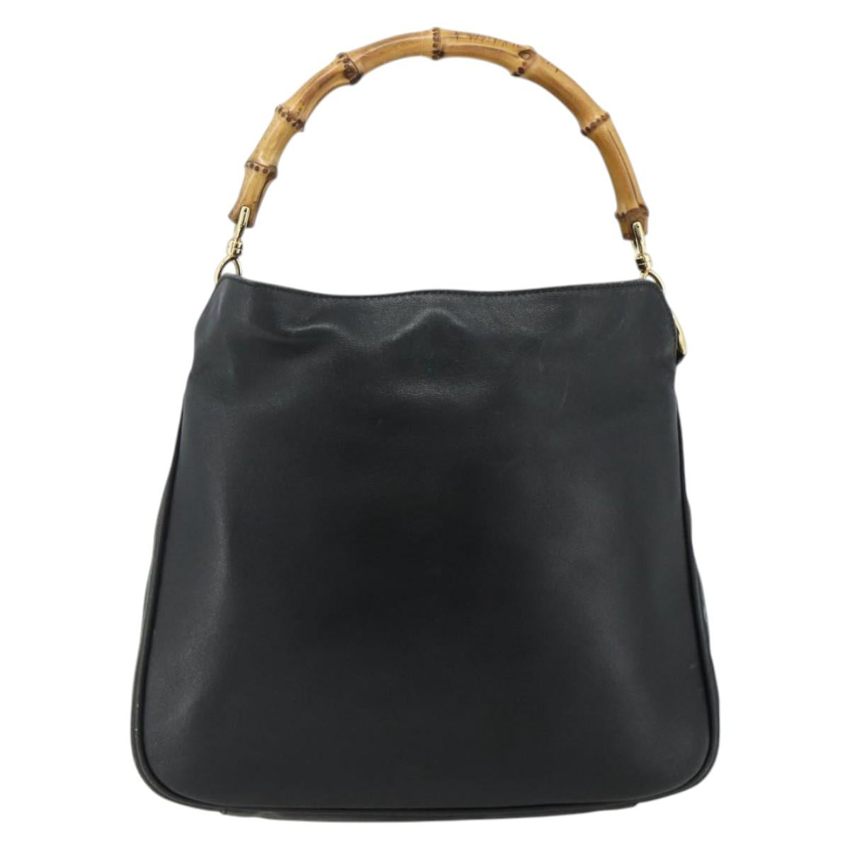 GUCCI Bamboo Hand Bag Leather Black Gold 001 2404 Auth ep14183