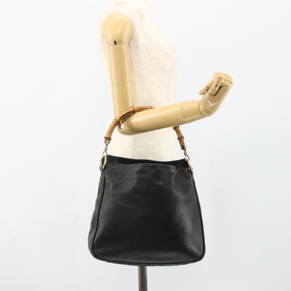 GUCCI Bamboo Hand Bag Leather Black Gold 001 2404 Auth ep14183