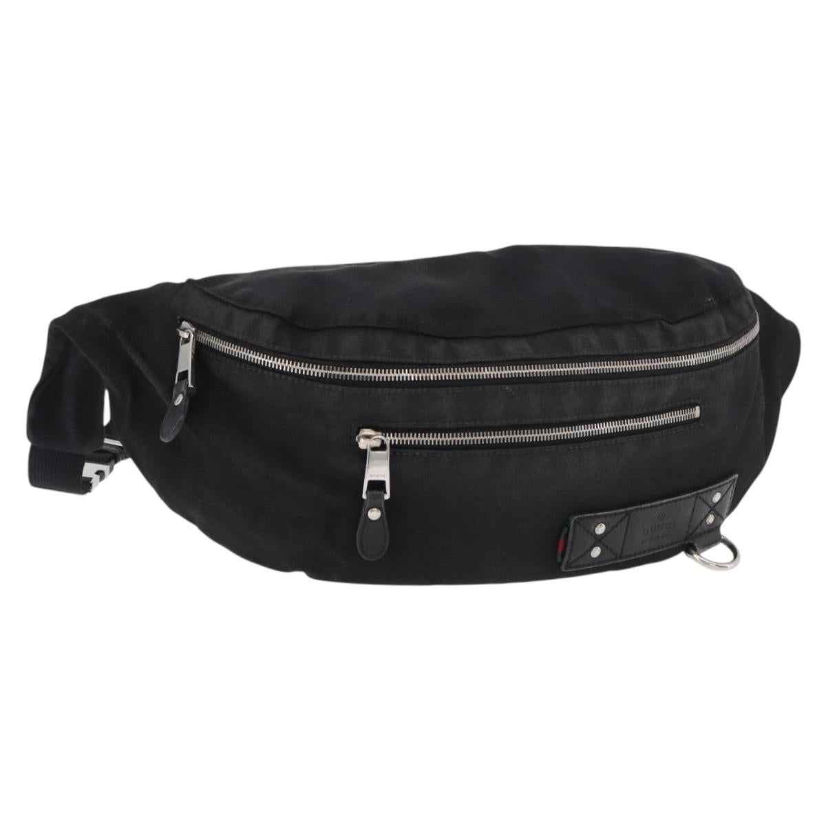 GUCCI Web Sherry Line Shoulder Bag Nylon Black Silver 246409 Auth ep14192