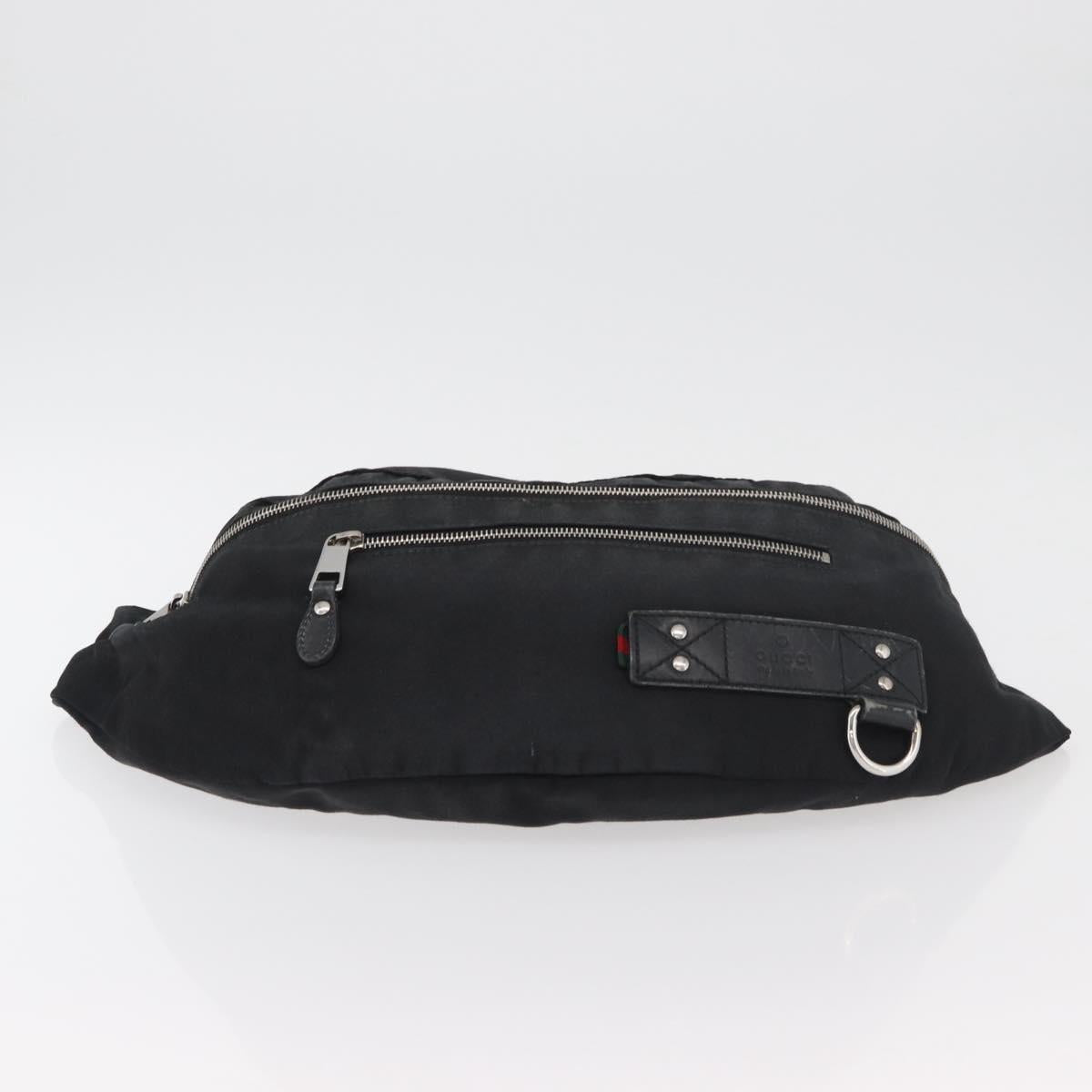 GUCCI Web Sherry Line Shoulder Bag Nylon Black Silver 246409 Auth ep14192