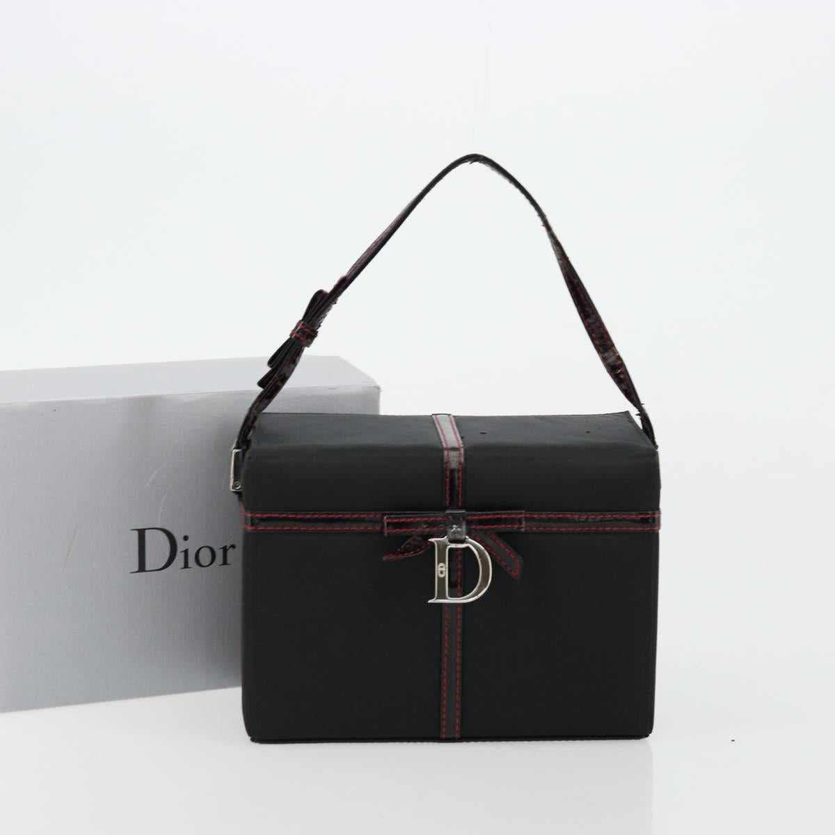 Christian Dior Vanity Pouch Nylon Black Silver Auth ep14195