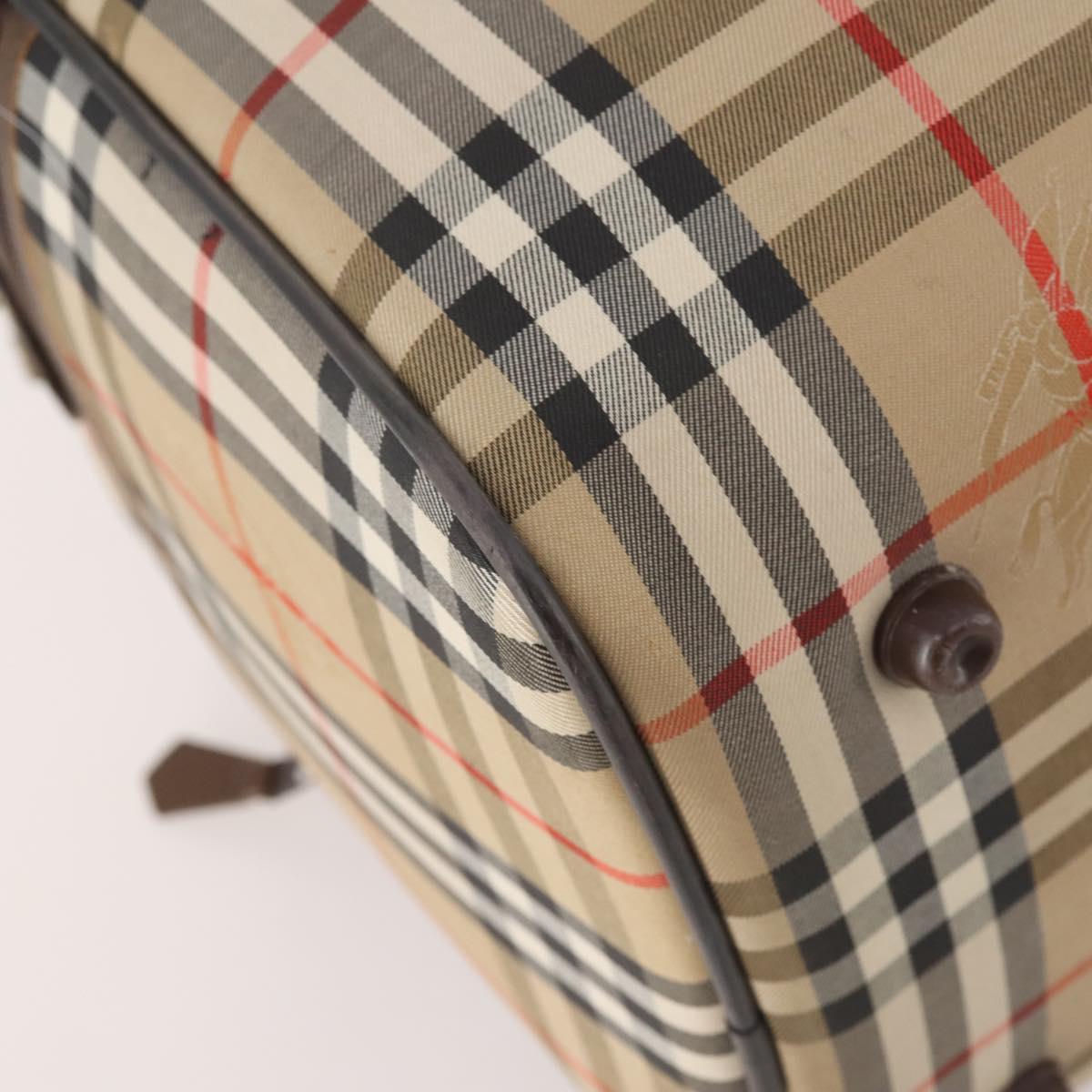 Burberrys Nova Check Boston Bag Canvas Beige Gold Auth ep14196