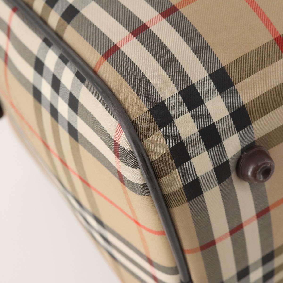Burberrys Nova Check Boston Bag Canvas Beige Gold Auth ep14196