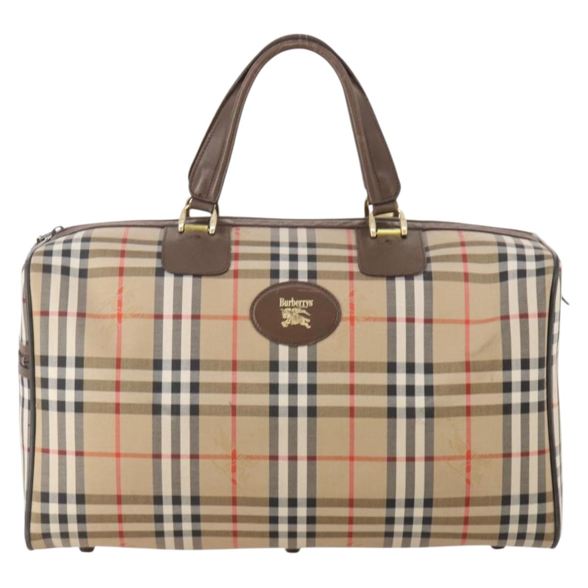 Burberrys Nova Check Boston Bag Canvas Beige Gold Auth ep14196