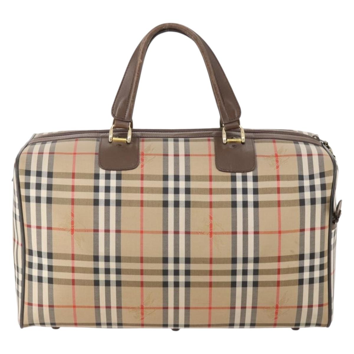 Burberrys Nova Check Boston Bag Canvas Beige Gold Auth ep14196