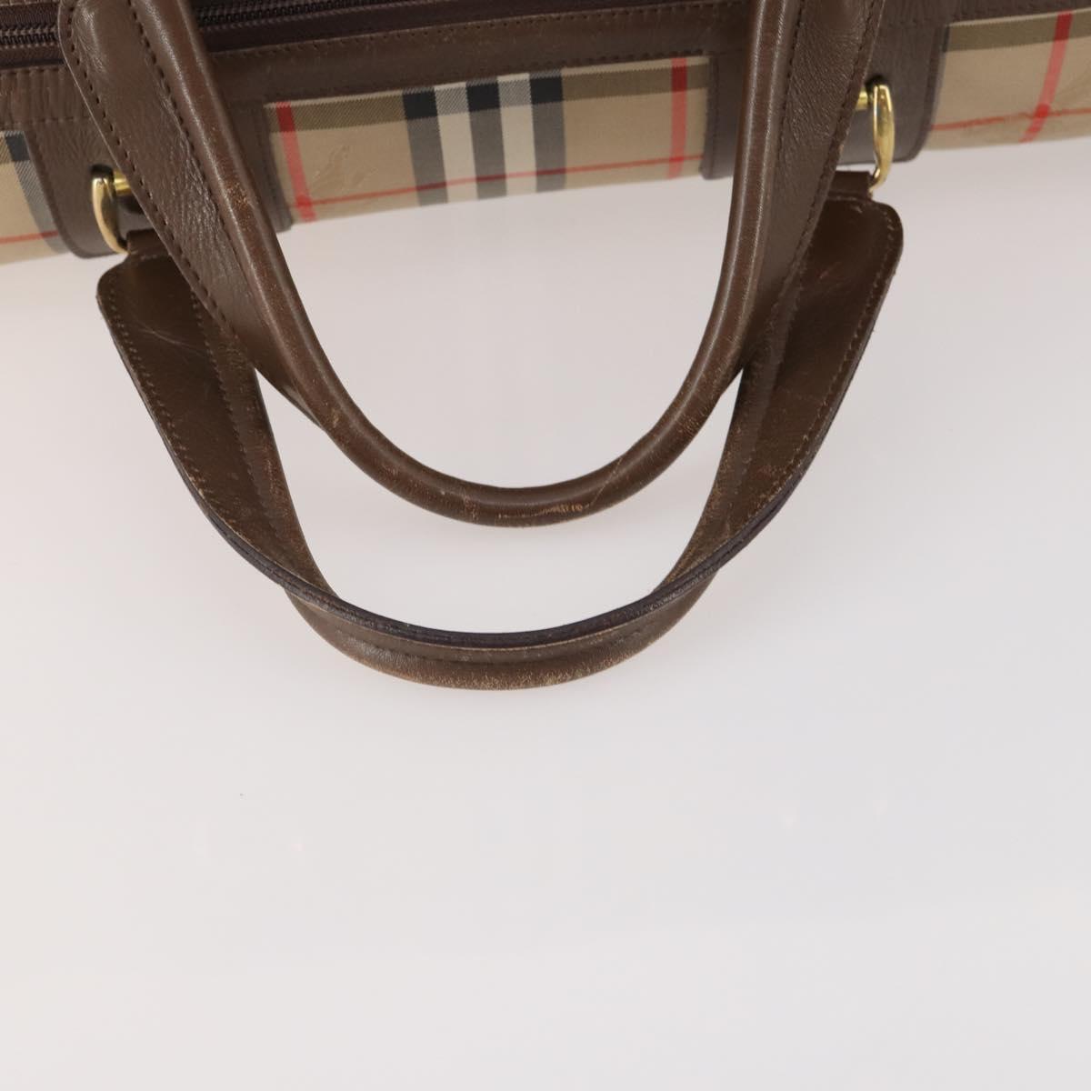 Burberrys Nova Check Boston Bag Canvas Beige Gold Auth ep14196