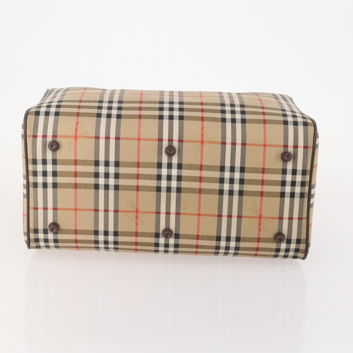 Burberrys Nova Check Boston Bag Canvas Beige Gold Auth ep14196