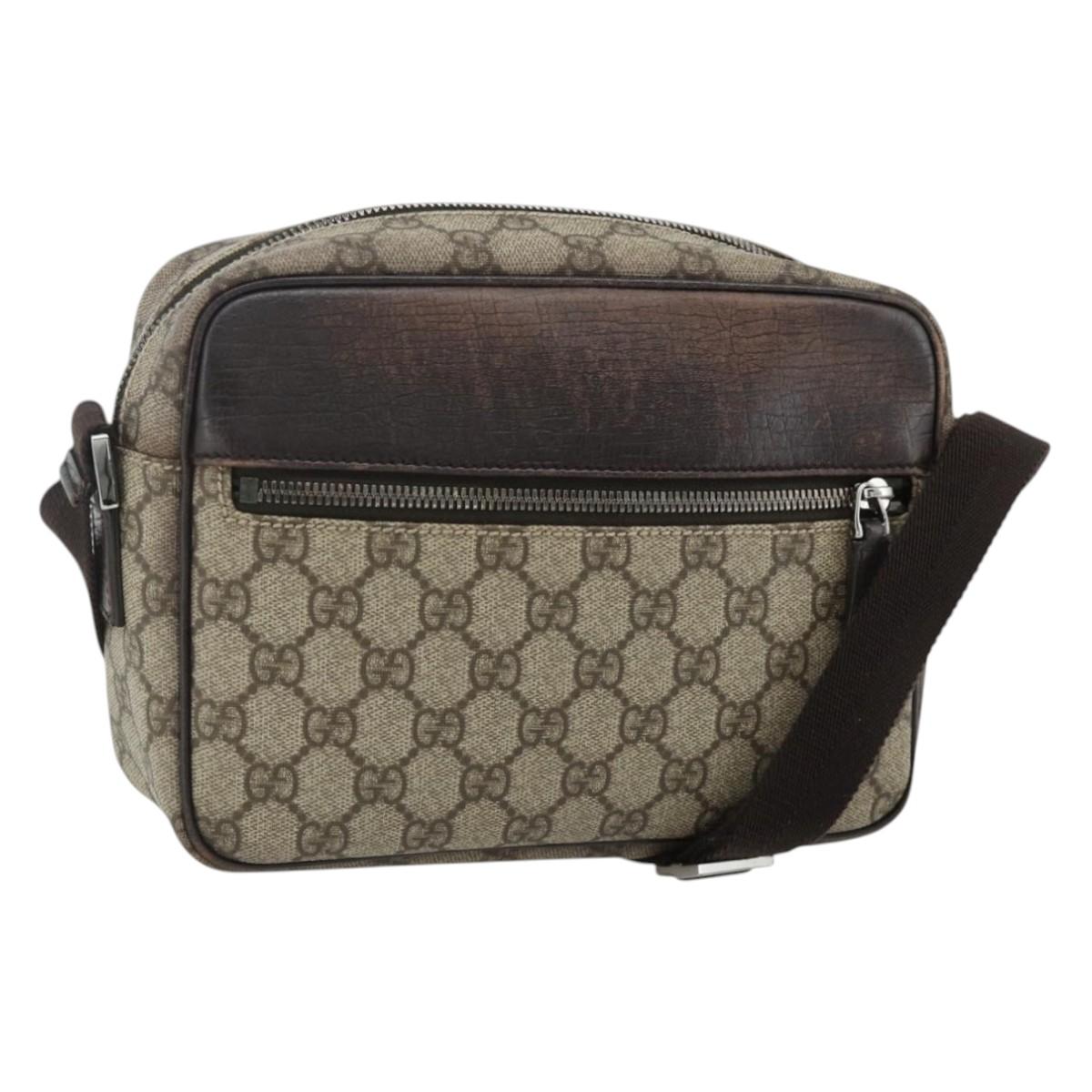 GUCCI GG Supreme Shoulder Bag PVC Beige Silver 114291 Auth ep14204