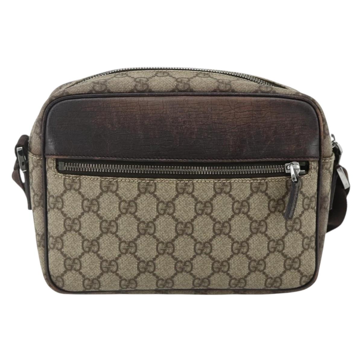 GUCCI GG Supreme Shoulder Bag PVC Beige Silver 114291 Auth ep14204