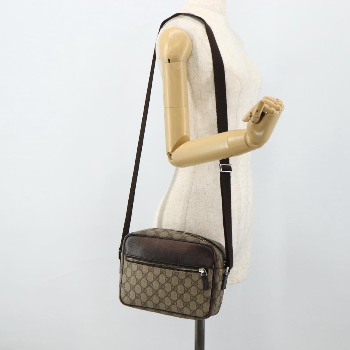 GUCCI GG Supreme Shoulder Bag PVC Beige Silver 114291 Auth ep14204