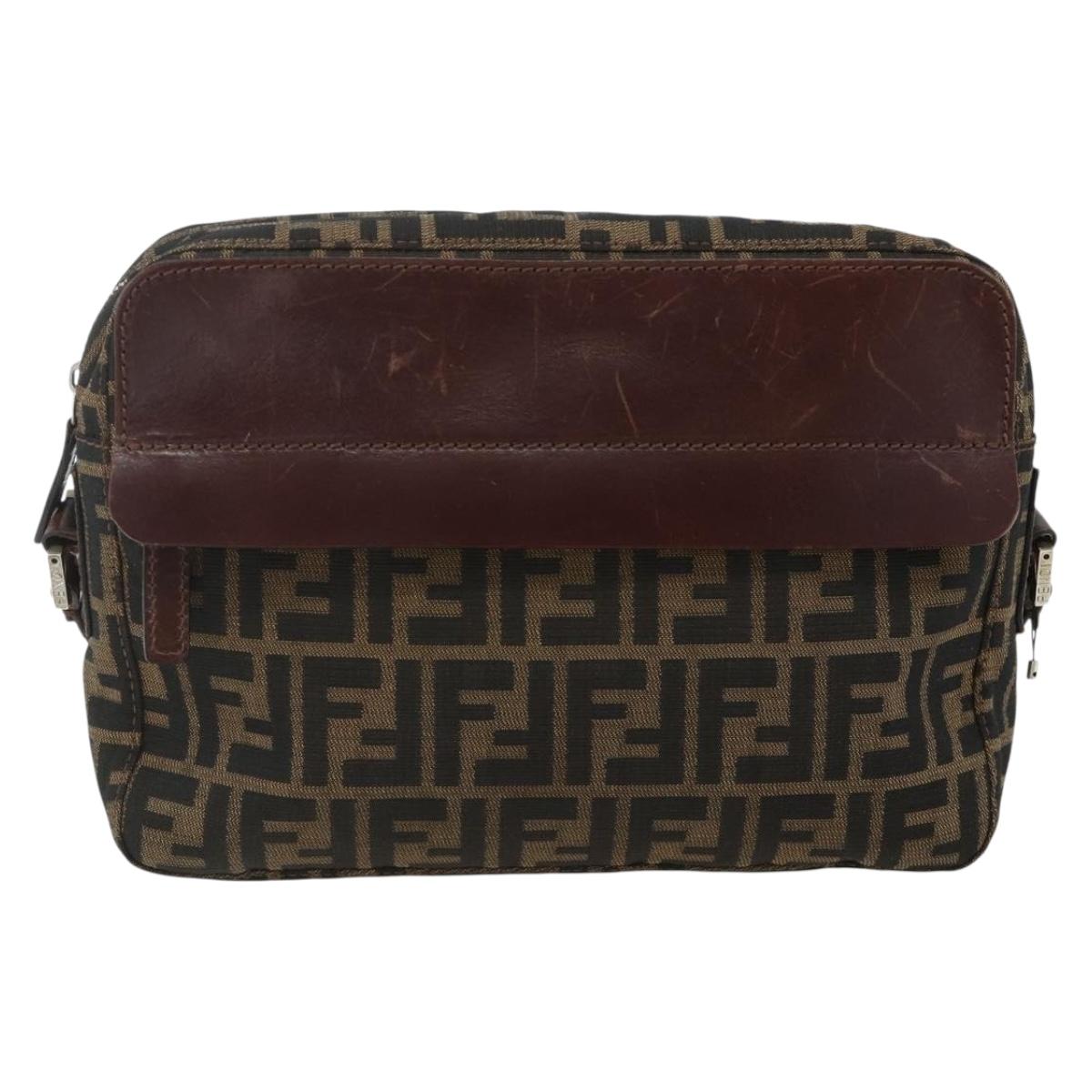 FENDI Zucca Canvas Shoulder Bag Black Brown Auth ep14209A