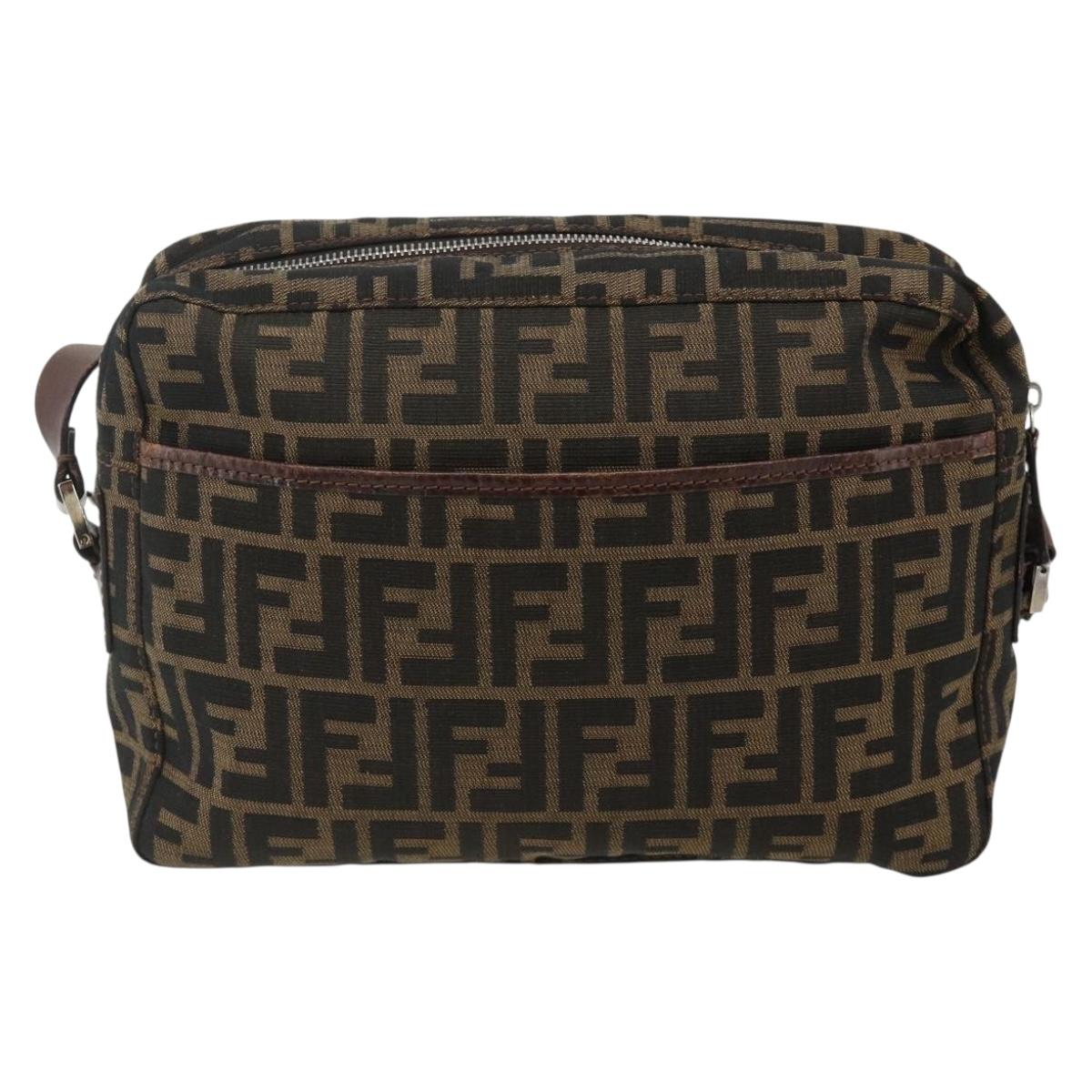 FENDI Zucca Canvas Shoulder Bag Black Brown Auth ep14209A