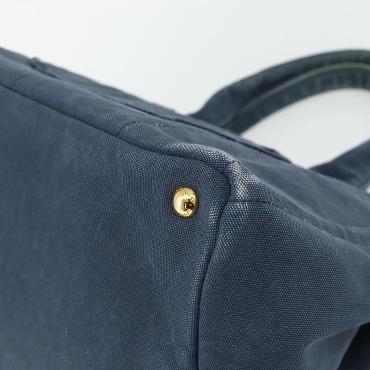 PRADA Canapa M Hand Bag Canvas Navy Gold Auth ep14222