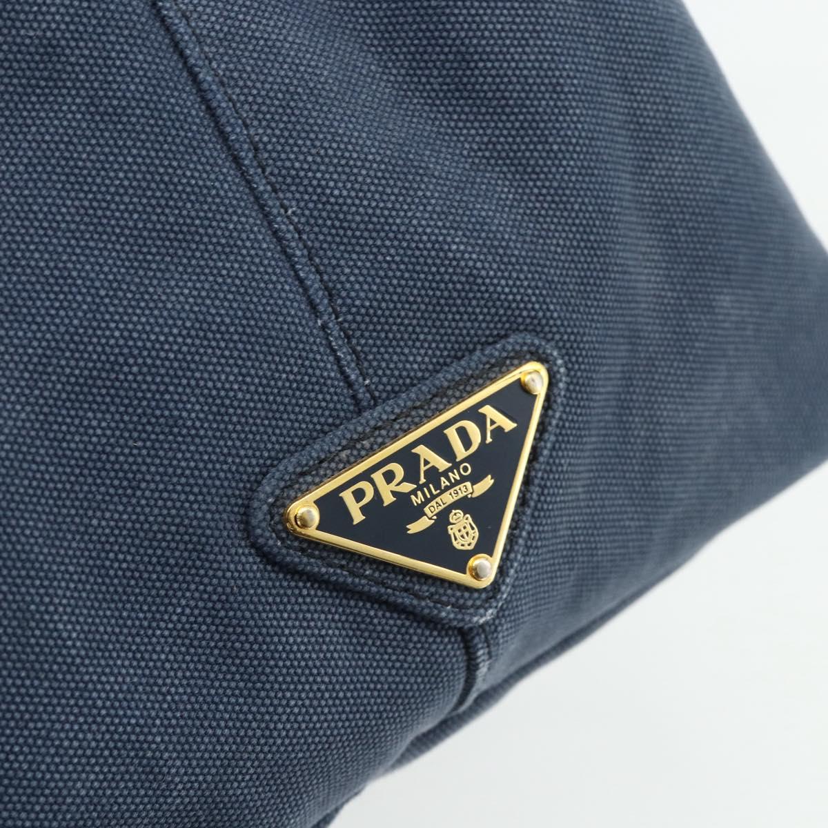 PRADA Canapa M Hand Bag Canvas Navy Gold Auth ep14222