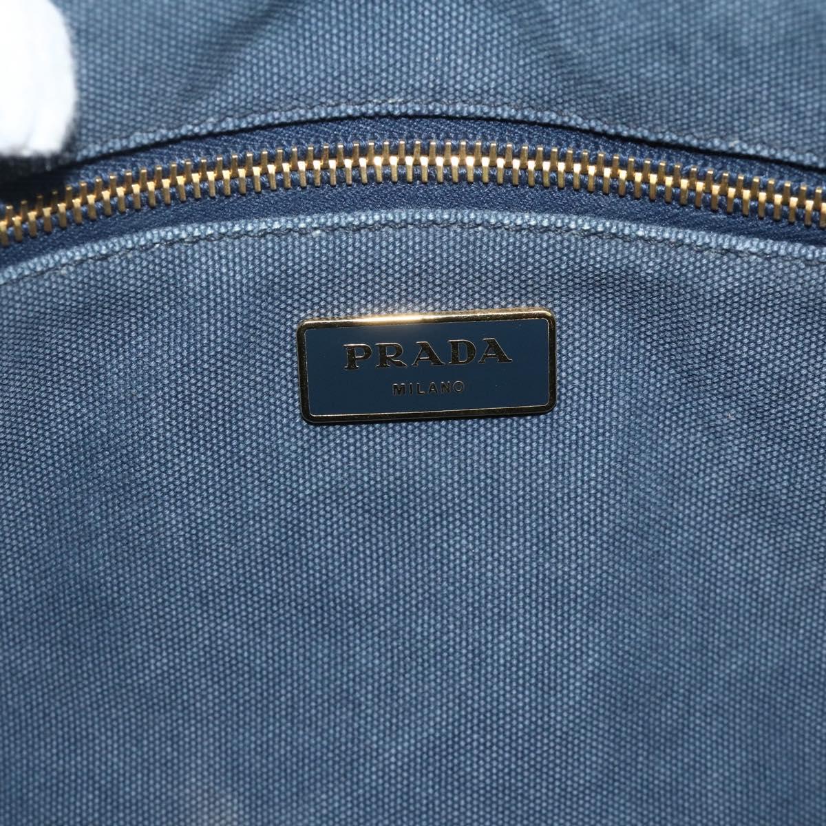PRADA Canapa M Hand Bag Canvas Navy Gold Auth ep14222