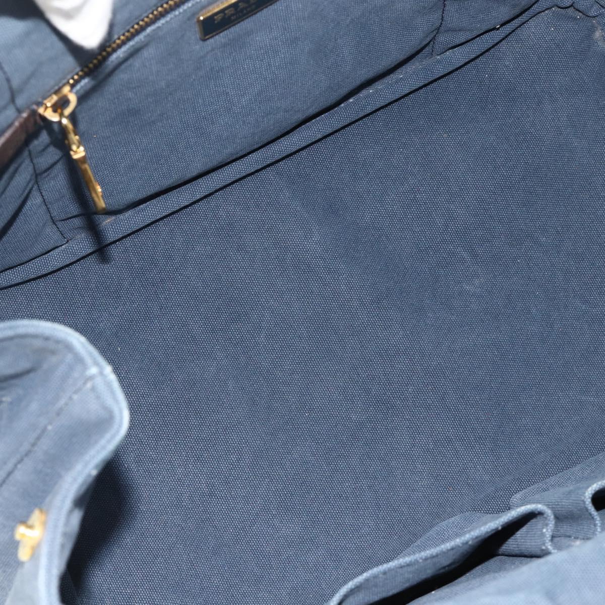 PRADA Canapa M Hand Bag Canvas Navy Gold Auth ep14222