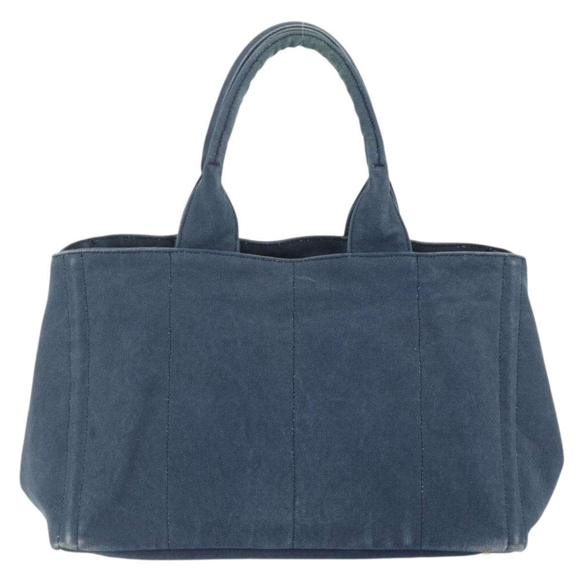 PRADA Canapa M Hand Bag Canvas Navy Gold Auth ep14222