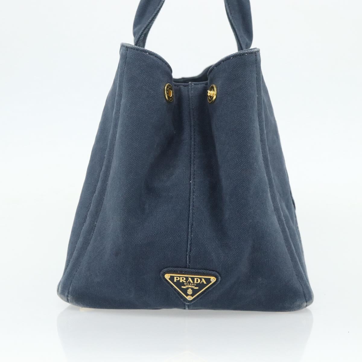 PRADA Canapa M Hand Bag Canvas Navy Gold Auth ep14222