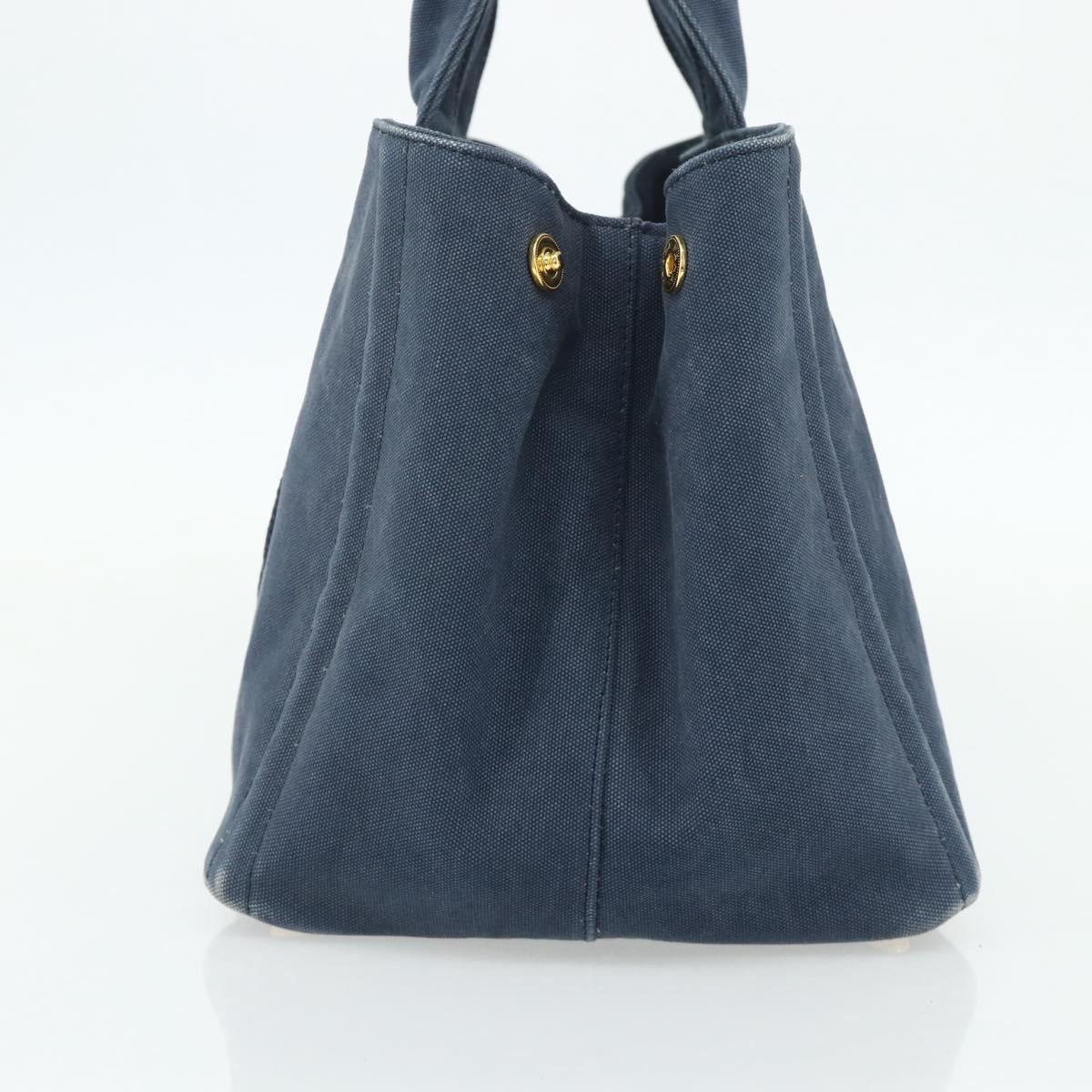 PRADA Canapa M Hand Bag Canvas Navy Gold Auth ep14222