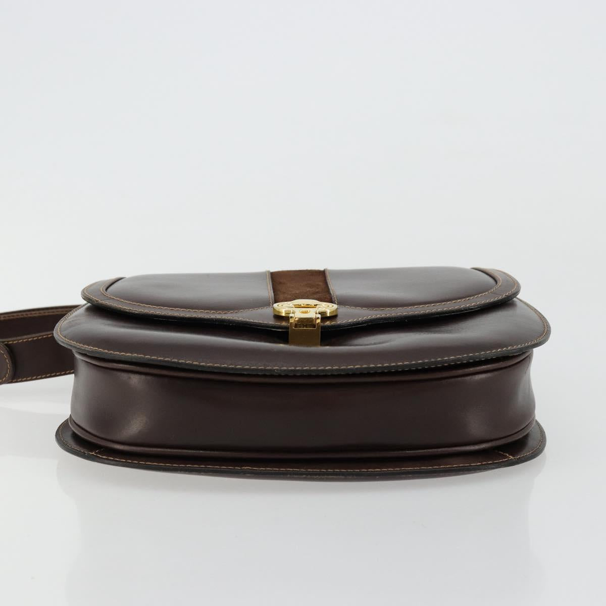 GUCCI Shoulder Bag Leather Brown Gold Auth ep14223