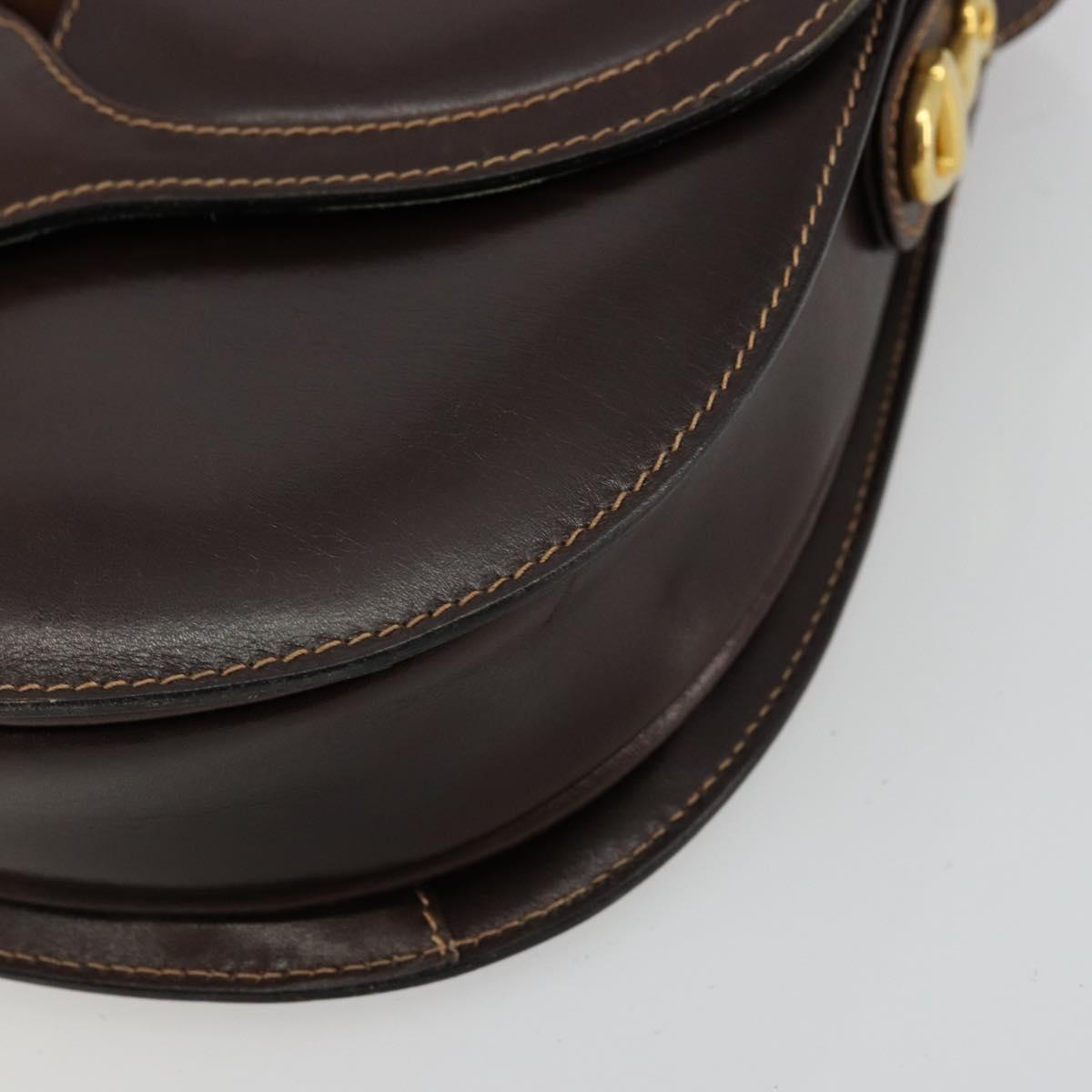 GUCCI Shoulder Bag Leather Brown Gold Auth ep14223